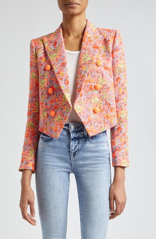 Shop L Agence Lila Floral Jacquard Jacket In Orange Multi Floral