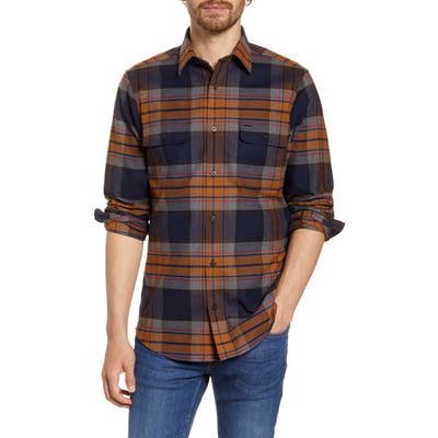 Nordstrom Shop Trucker Regular Fit Plaid Flannel Button-Up Shirt, Blue