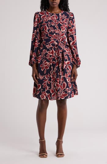 ELIZA J ELIZA J FLORAL LONG SLEEVE FIT & FLARE DRESS 