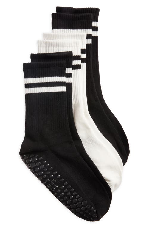 HIGH HEEL JUNGLE 3-Pack Varsity Grip Crew Socks in Black, Black, White at Nordstrom
