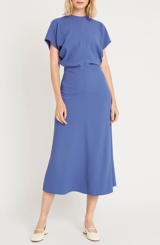 Shop Luxely Theo Drape Midi Dress In Gray Blue