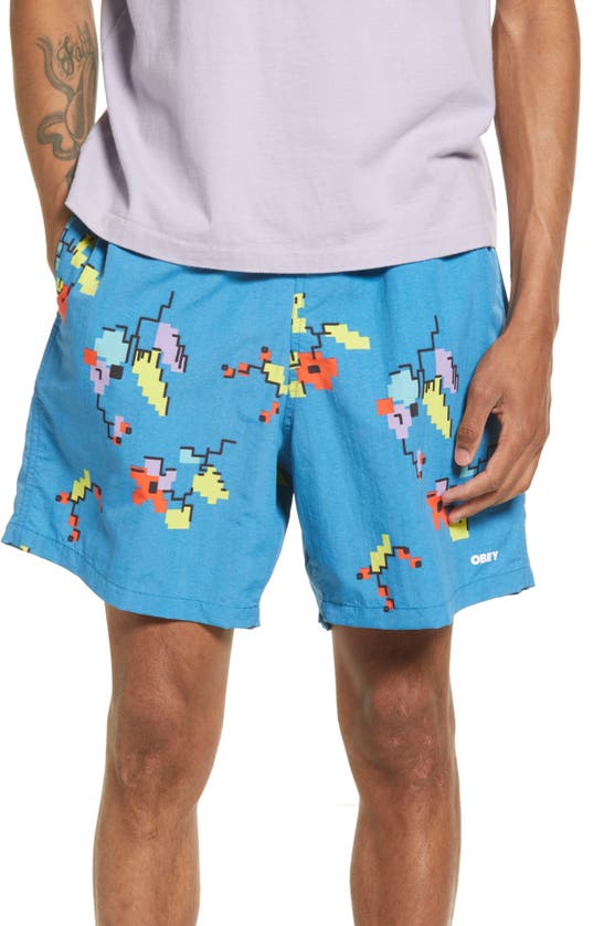 Obey Easy Digital Print Nylon Shorts In Atlantic Blue | ModeSens