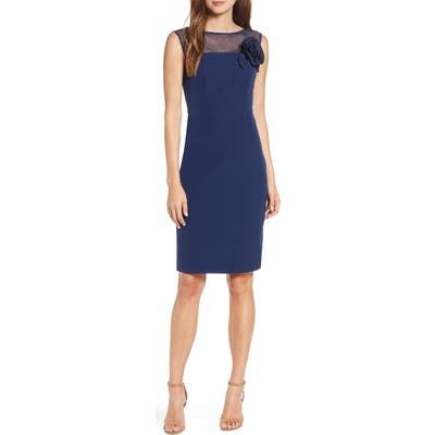 Petite Harper Rose Illusion Bateau Neck Laguna Crepe Dress, Blue