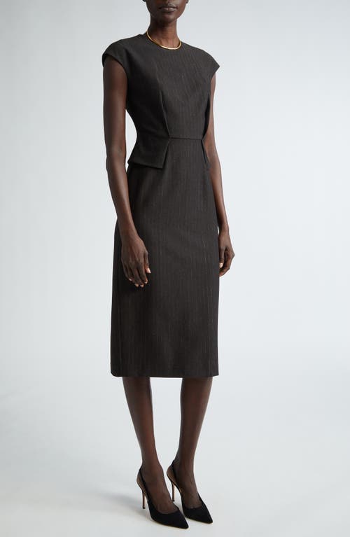 Shop St John St. John Collection Pinstripe Jersey Peplum Sheath Dress In Mocha