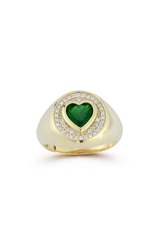 Sphera Milano 14k Gold Plate Heart Shape Cz Signet Ring
