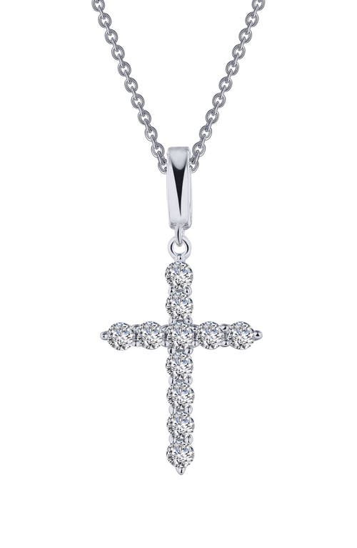 Classic Simulated Diamond Cross Pendant Necklace in Silver/Clear