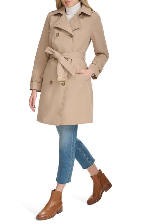 Shop Cole Haan Signature Classic Double Breasted Hooded Trench Coat In Sand