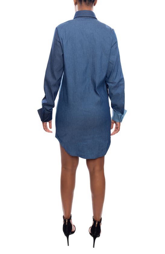 Shop Dai Moda Colorblock Long Sleeve Stretch Denim Shirtdress In Blue