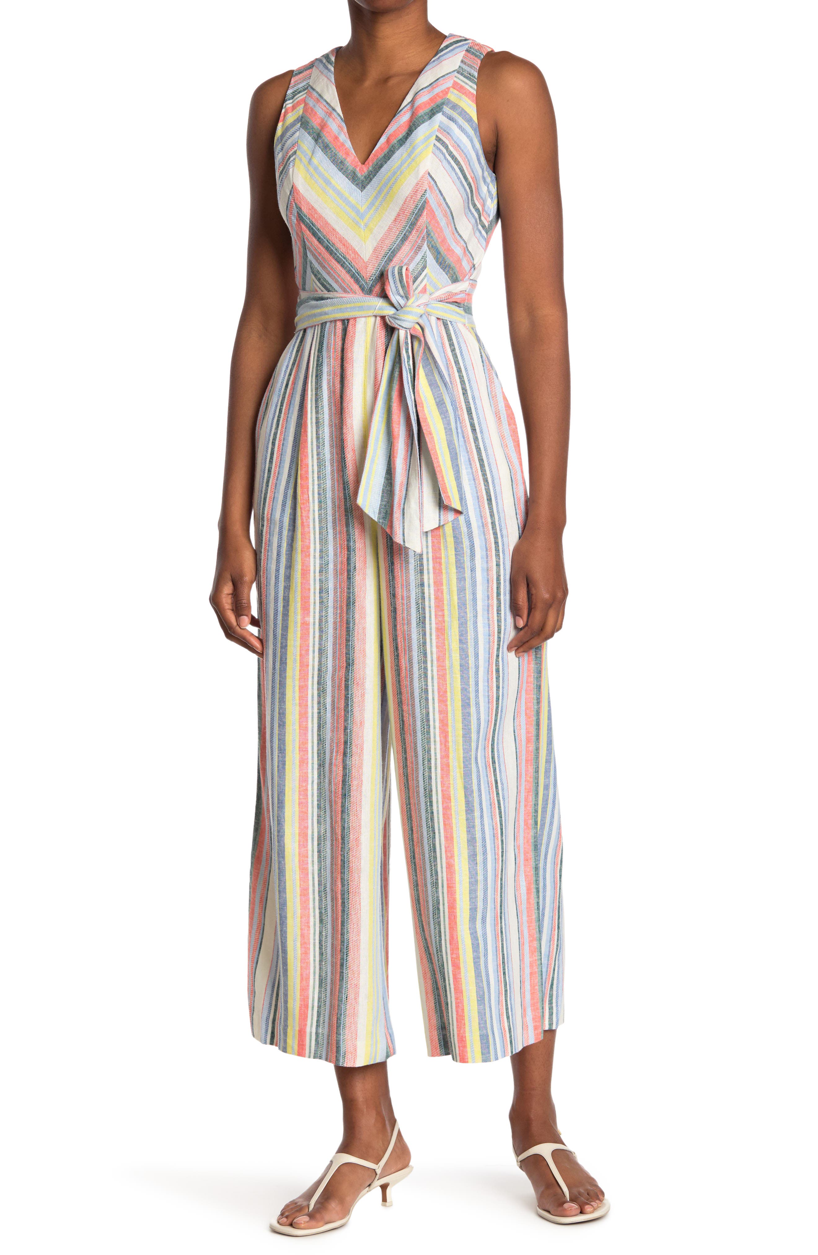 Calvin Klein Stripe Linen Jumpsuit In Multi ModeSens