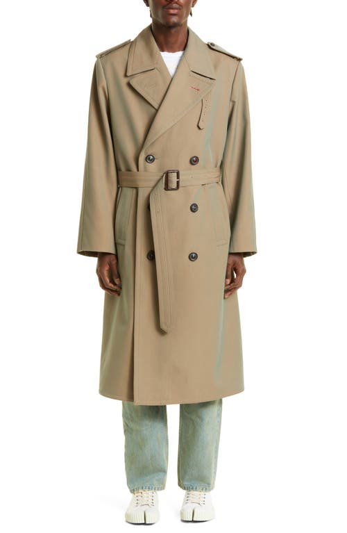 Men's Doubled Breasted Wool Trench Coat in Nutmeg