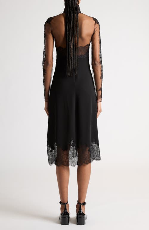 Shop Valentino Garavani Sheer Floral Lace Inset Long Sleeve Midi Dress In Nero