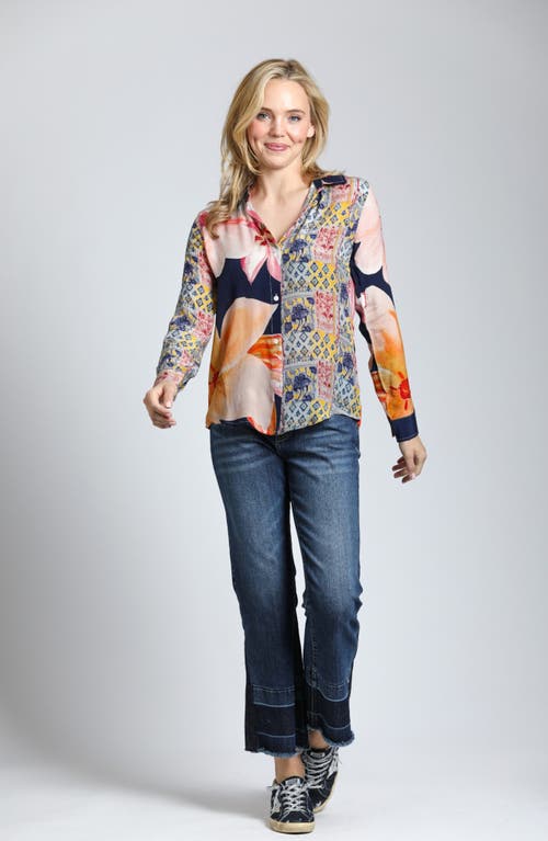 Shop Apny Mix Print Button-up Shirt In Orange Multi