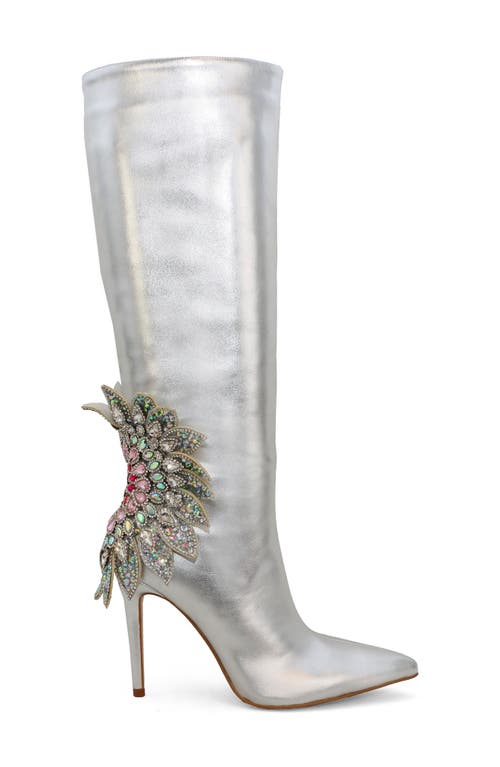 Yoki Nyla Embellished Metallic Boot In Silver