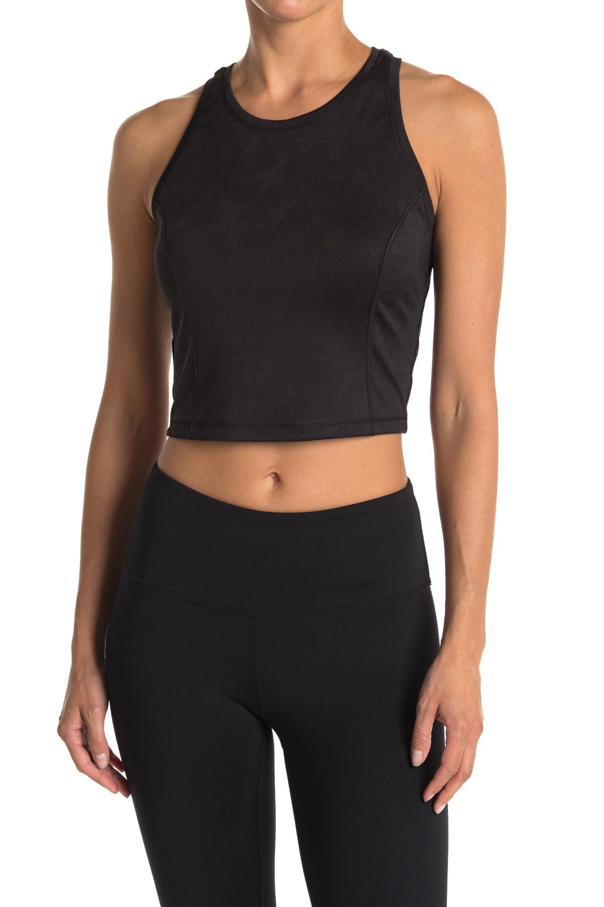 90 Degree By Reflex Camo Jacquard Racerback Crop Top In Charcoal