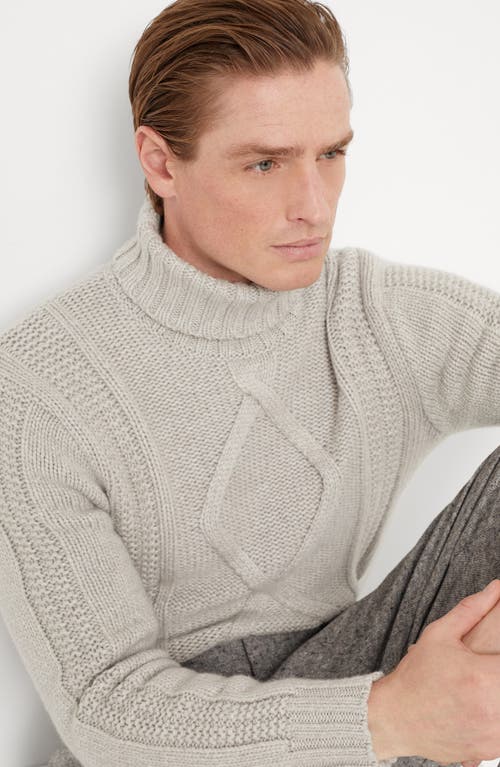 Shop Brunello Cucinelli Irish Cable Turtleneck Sweater In Stone Grey