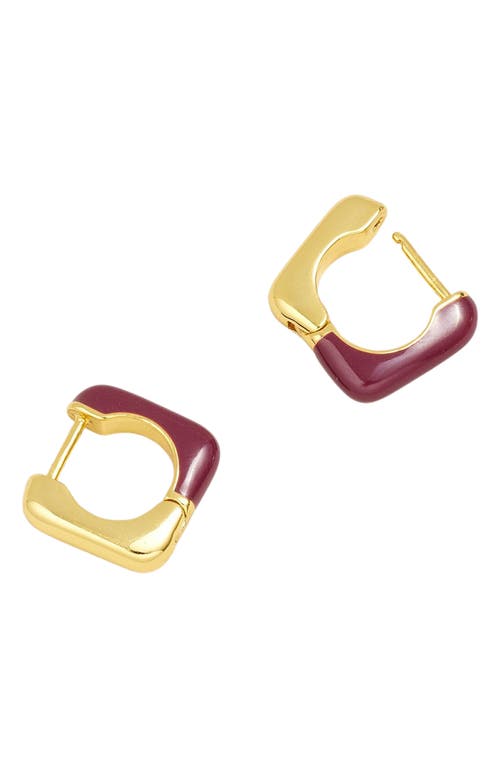 Colorblock Enamel Square Huggie Earrings in Pale Gold