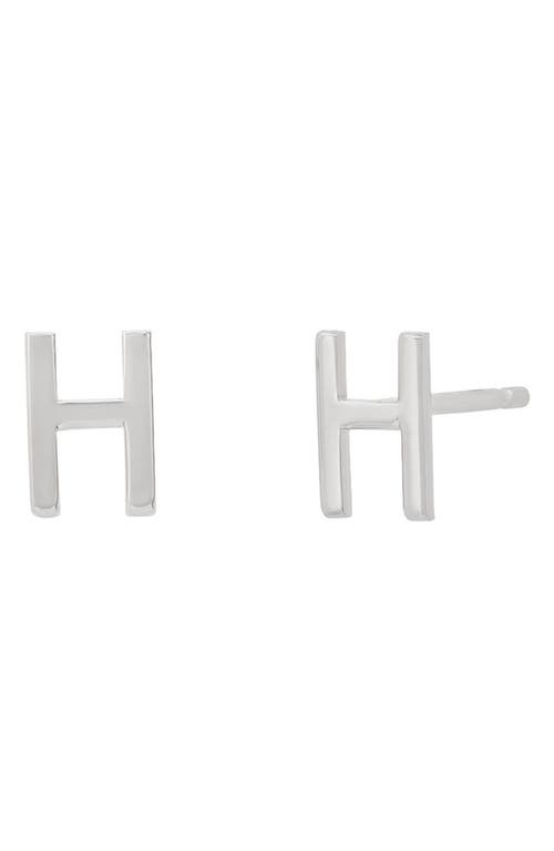 Large Initial Stud Earrings in 14K White Gold-H