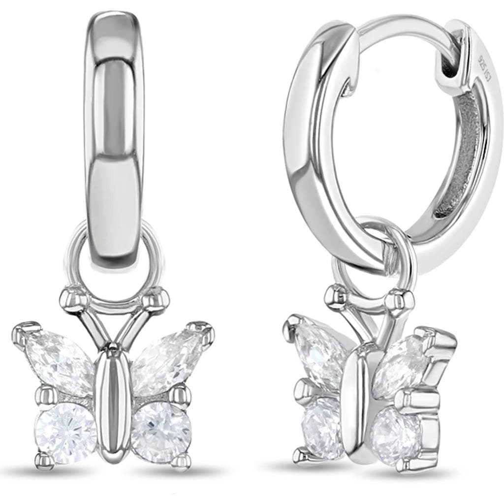 In Season Jewelry Cubic Zirconia Butterfly Dangle Hoop Earrings In Silver