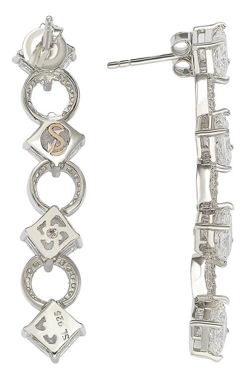 Suzy Levian Sterling Silver Cubic Zirconia Linear Drop Earrings In Silver