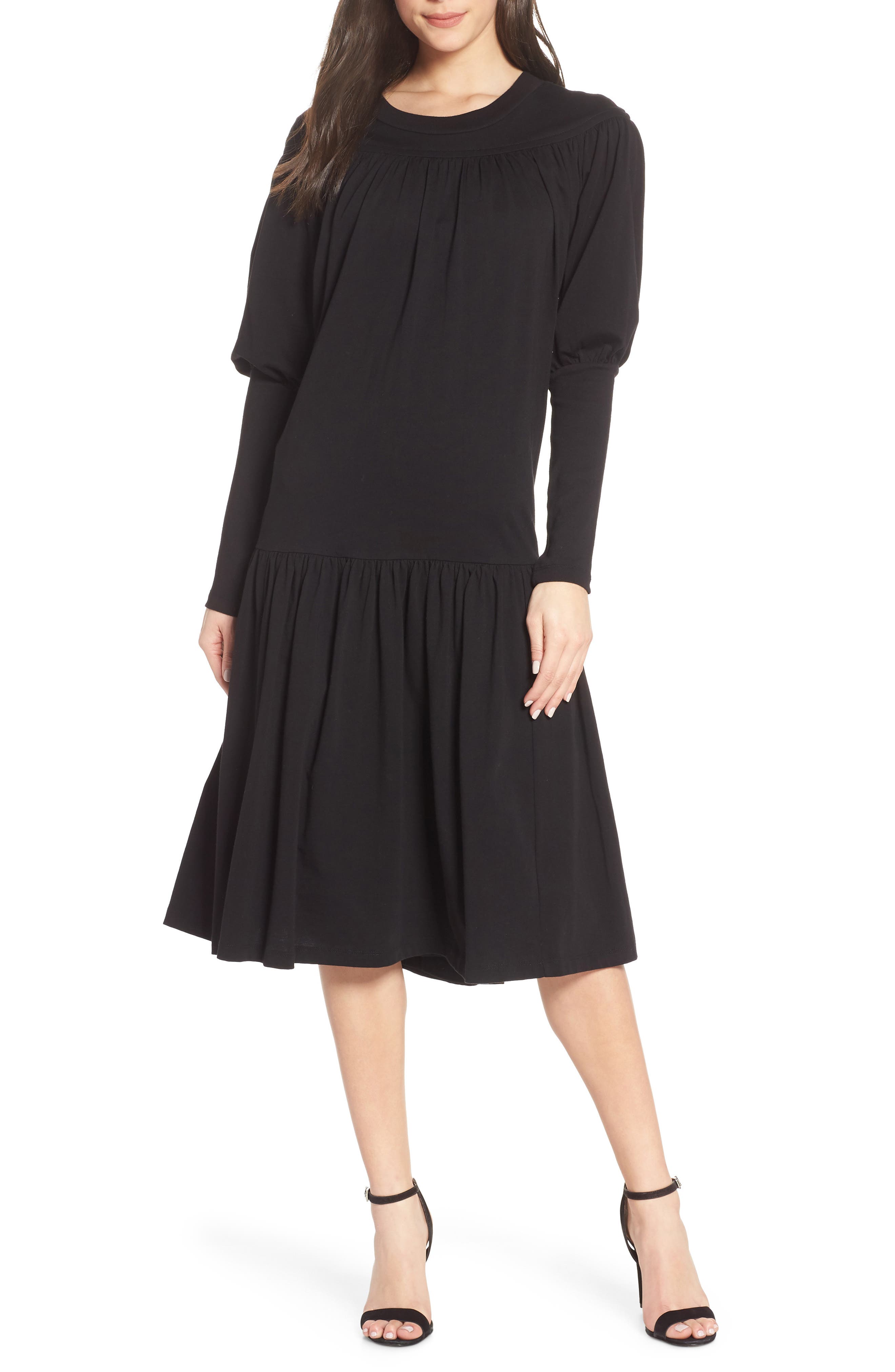 Caara Ben Drop Waist Midi Dress, Black