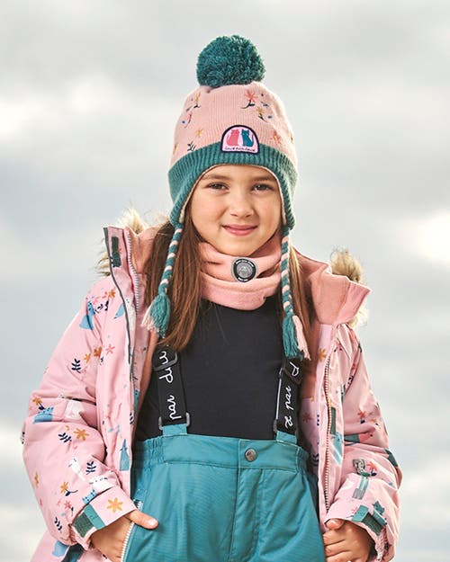 Deux Par Deux Baby Girl's Peruvian Knit Hat Light Pink, Sage Green And Flowers In Embroidered Flowers