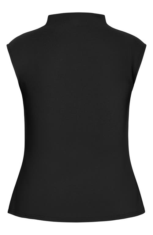 Shop City Chic Charlize Pleated Funnel Neck Stretch Crepe Top In Black