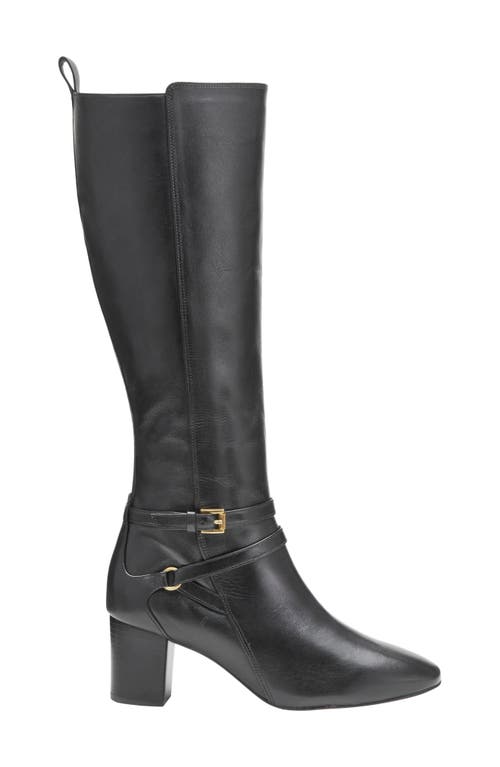 Shop Johnston & Murphy Eleanor Belted Block Heel Knee High Boot In Black Calfskin