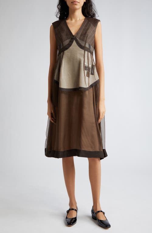 Mixed Media Sleeveless Dress in Brown