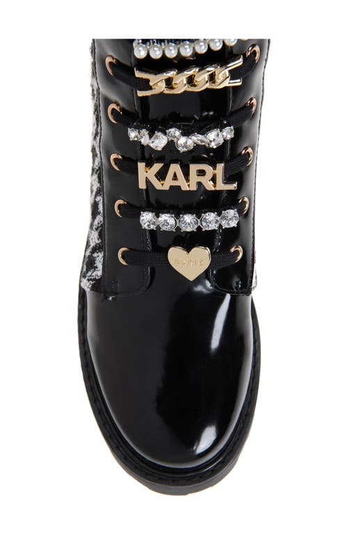 Karl Lagerfeld Paris Mela Tweed Combat Boot In Black/white