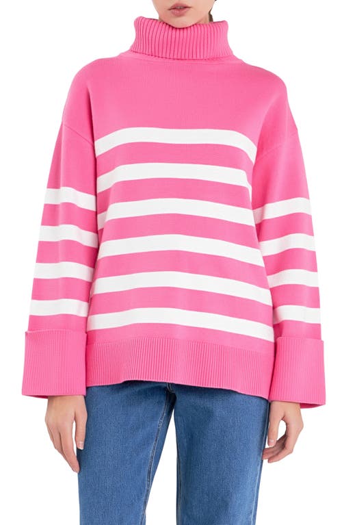 English Factory Stripe Turtleneck Sweater In Pink
