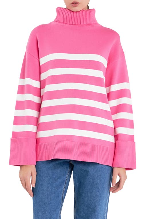 English Factory Stripe Turtleneck Sweater In Pink/white