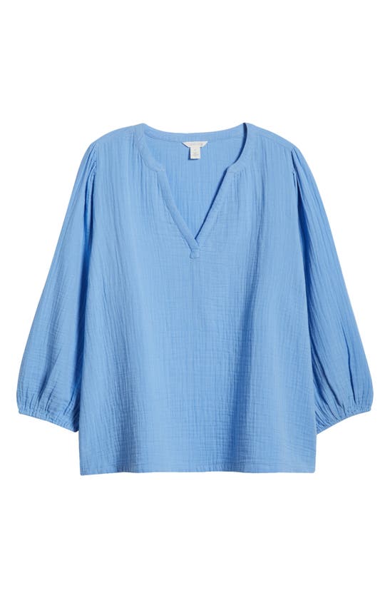 Shop Caslon (r) Long Sleeve Cotton Gauze Popover Top In Blue Cornflower
