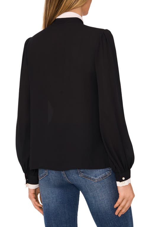 Cece Tie-neck Button-up Shirt In Rich Black