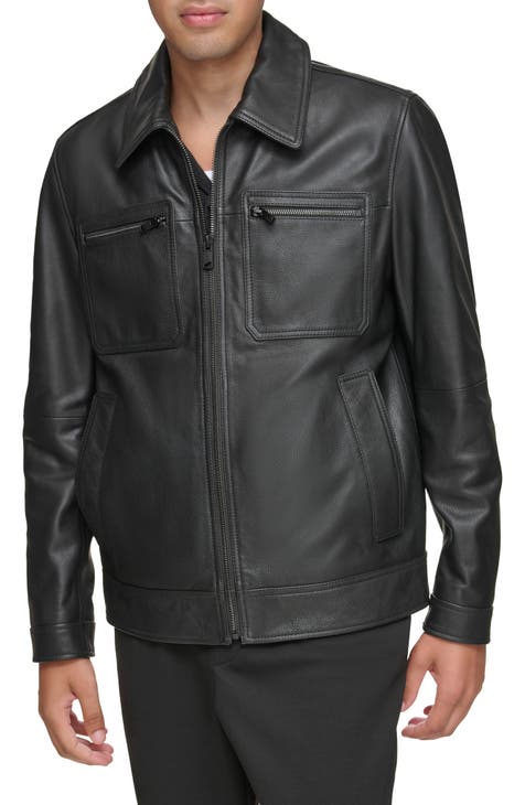 Men's Genuine Leather Jacket Motorbike Casual Jacket (Small) Black