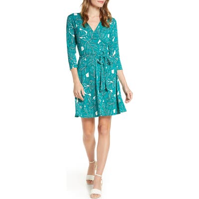 Leota Print Jersey Faux Wrap Dress, Green