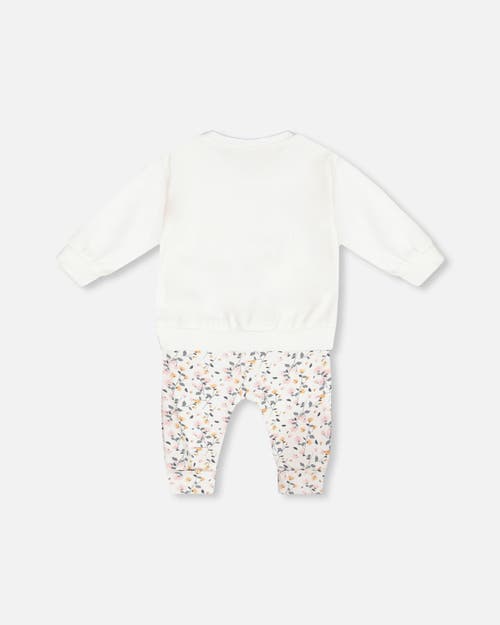 Shop Deux Par Deux Baby Girl's Organic Cotton Top And Printed Pants Set Cream With Flowers In Printed Flowers