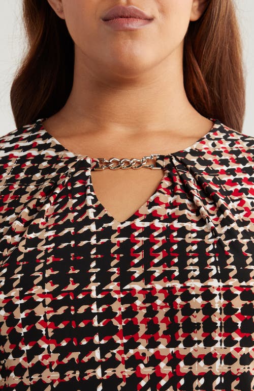 Anne Klein Chain Strap Houndstooth Top In Anne Black Multi