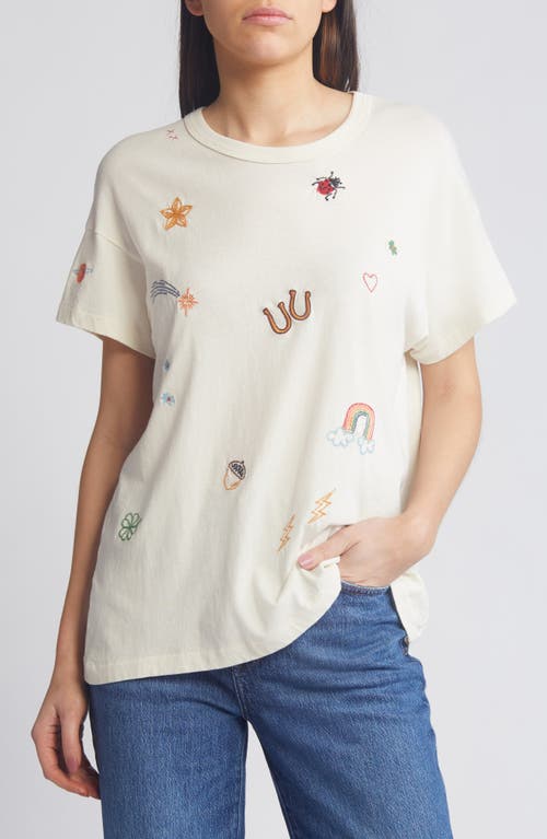 THE GREAT. Embroidered Boxy Cotton T-Shirt in Washed White 