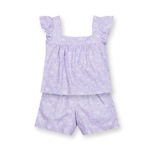 Hope & Henry Babies'  Girls' Flutter Sleeve Faux Top Pull-on Linen Romper, Toddler In Lavender Fields Floral