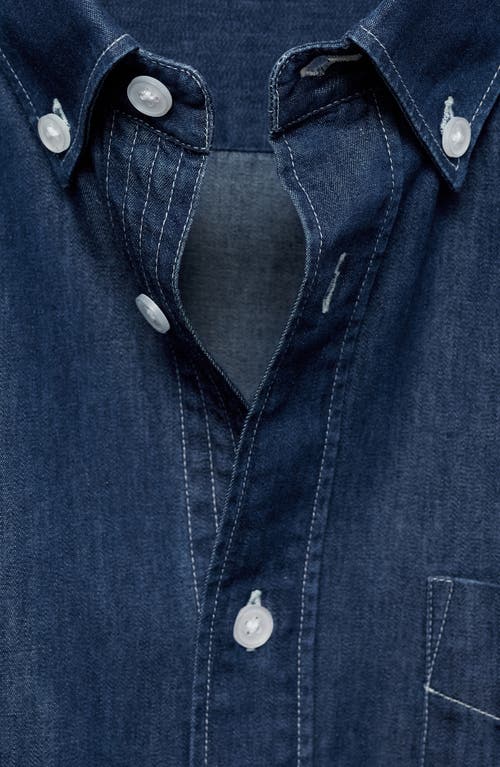 Mango Slim Fit Cotton Chambray Button-down Shirt In Dark Blue