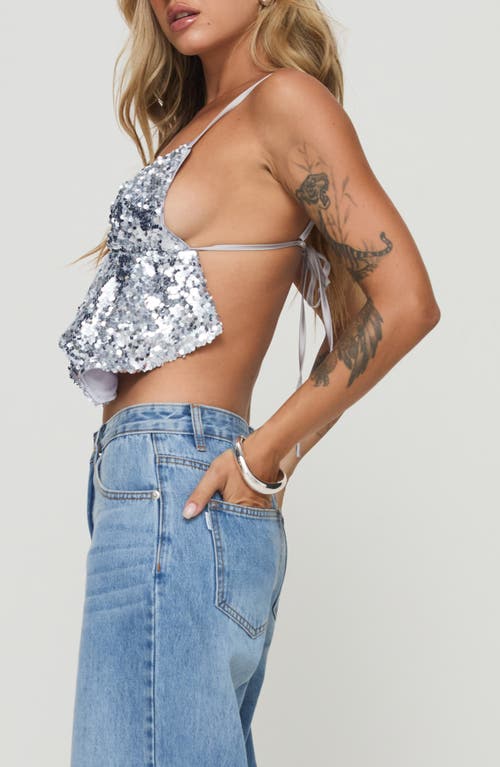 Shop Princess Polly Rosaton Sequin Open Back Crop Camisole In Silver