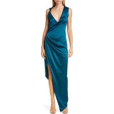 Cushnie Punge Neck Sleeveless Silk Gown, Blue/green