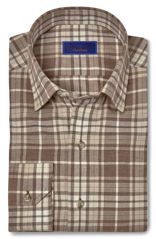 David Donahue Plaid Cotton Twill Hidden Button-Down Shirt Toast at Nordstrom,
