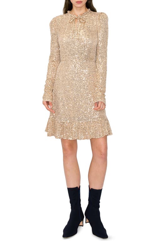 Sequin Long Sleeve Cocktail Dress in Champagne