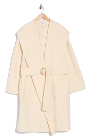 Vince Drape Neck Hooded Wool & Cashmere Coat In Chalk