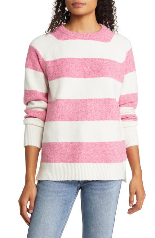 caslon(r) Cozy Crewneck Sweater in Pink Ibis- Ivory Buoy Stripe