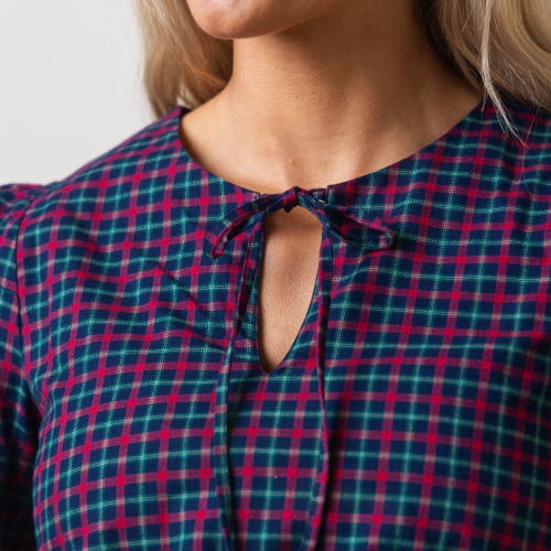 Hope & Henry Smocked Keyhole Dress In Navy Holiday Check