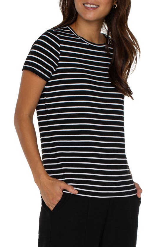 Shop Liverpool Los Angeles Stripe Crewneck T-shirt In Black W/ White Stripe