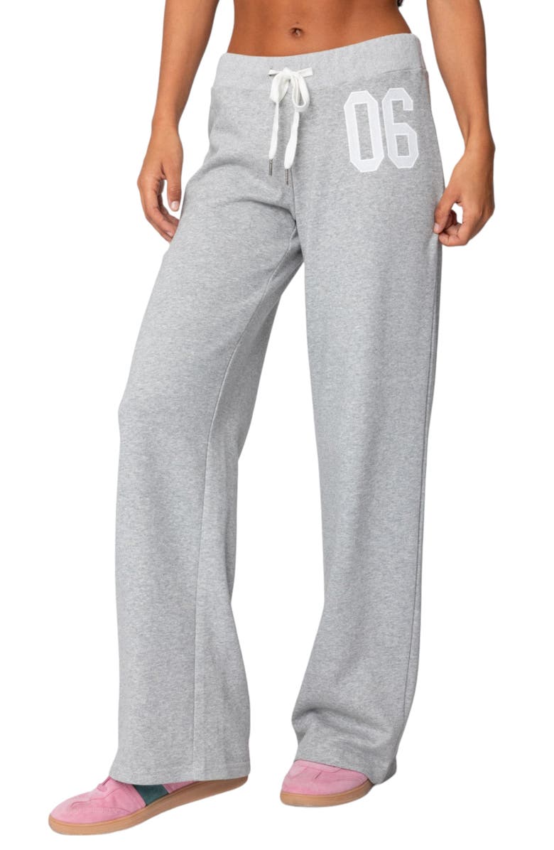 EDIKTED 06 Wide Leg Drawstring Sweatpants, Main, color, Grey Melange
