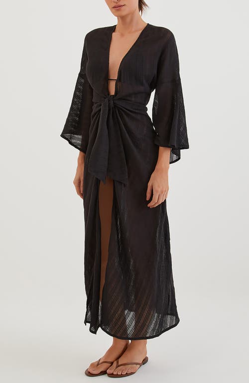 ViX Swimwear Perola Knot Long Sleeve Cotton Cover-Up Dress Black at Nordstrom,